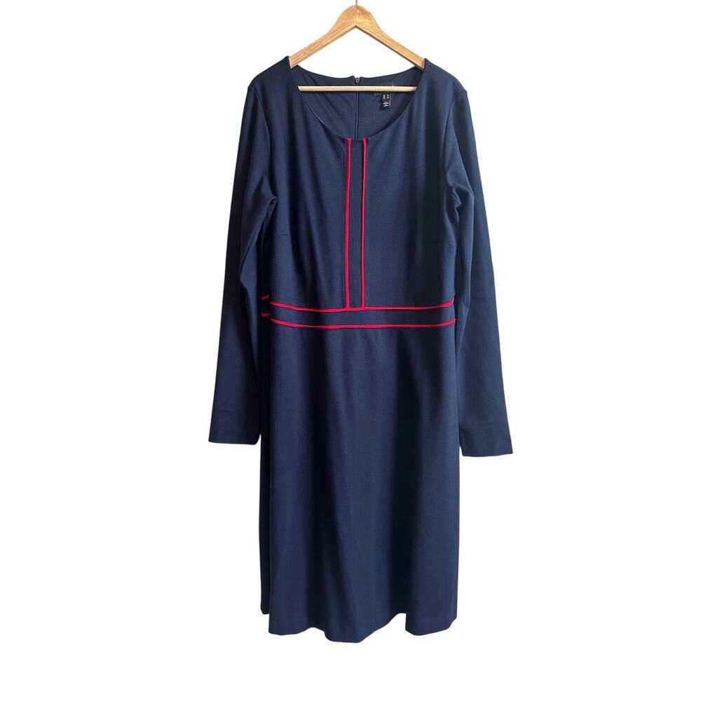 Long Tall Sally Ponte Long Sleeve Dress Navy Red 16